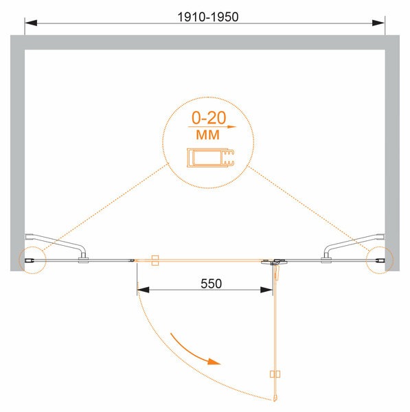 Душевая дверь (195х195) CEZARES BERGAMO BERGAMO-W-B-13-100+60/40-C-Cr-R